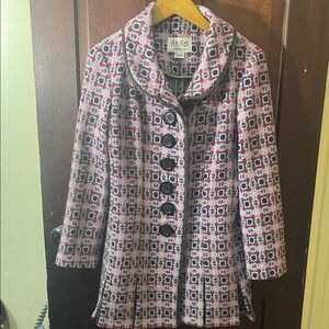 An Ren Women's Geometric Pea Coat - Black, Red, White